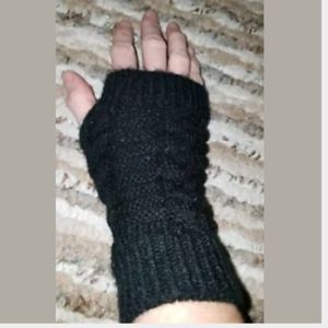 Black Fingerless Knit Mittens, Arm/Hand  Warmers